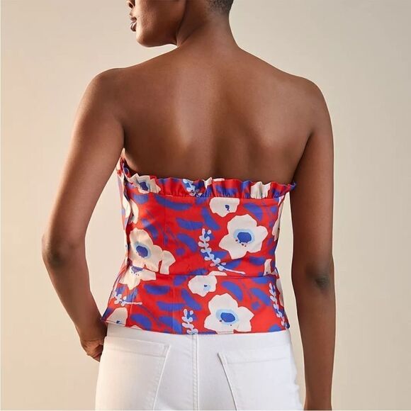 Revolve Anthropologie Hutch Cherry Red Ted Motif Strapless Ruffle Tube Top - Picture 4 of 13
